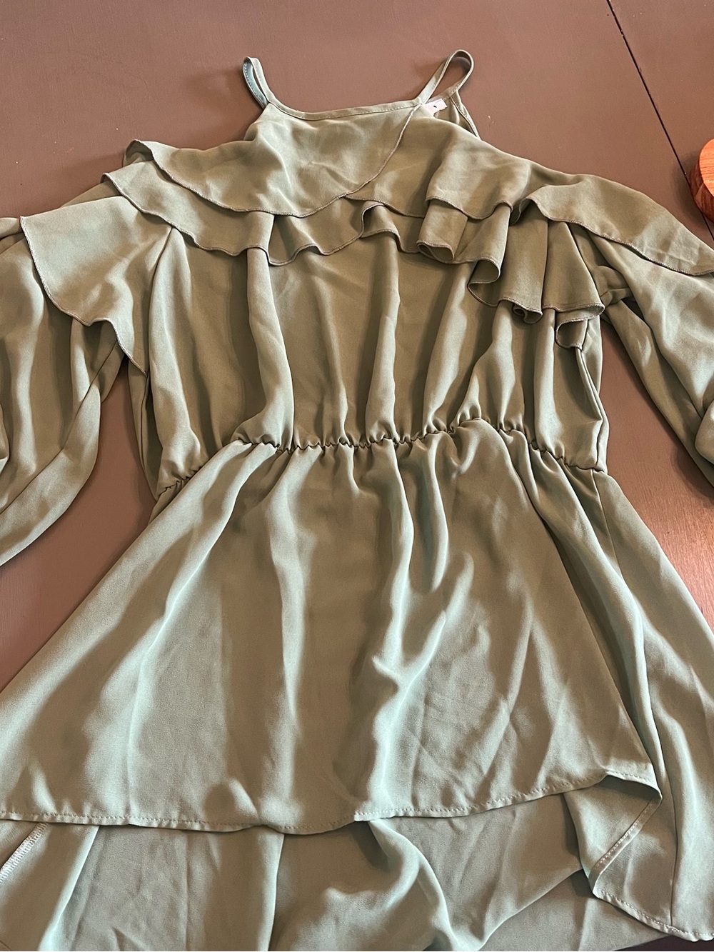 Fashion Nova Olive Green Ruffle Cold-Shoulder Tunic
